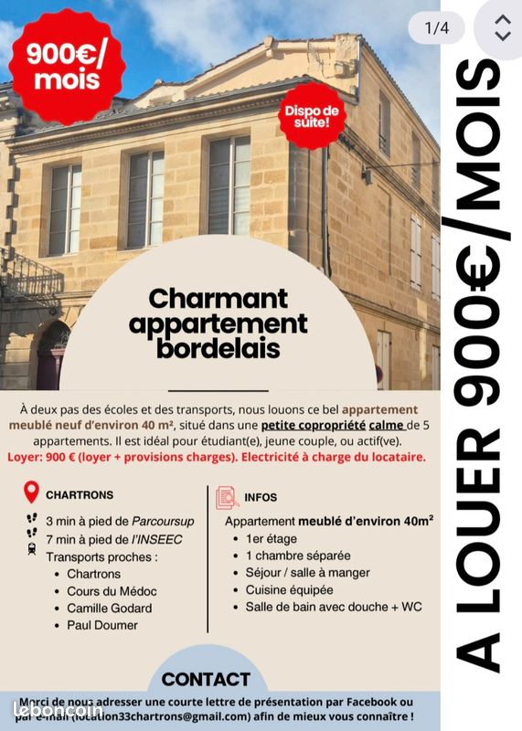Appartement 2 pièces 40 m² · à Bordeaux · 40 m² · 900 €/mois