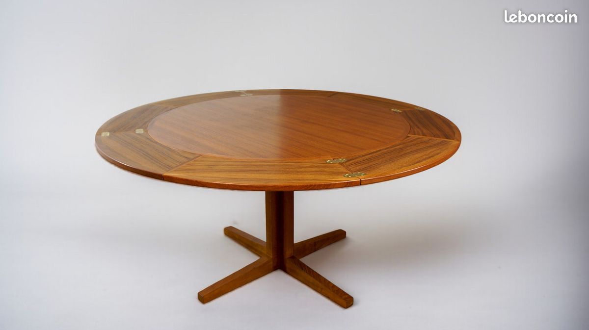 Table de Repas Danoise Flip-Flap Édition Dyrlund Modèle « Lotus » en Teck Vintage 1960 (image 2)