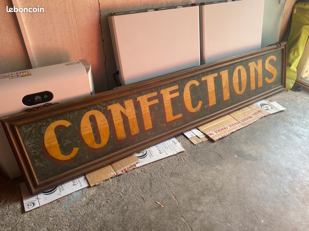 Rare Ancienne Enseigne Magasin Bois Peint Confections Signé MANIFACIER (image 1)
