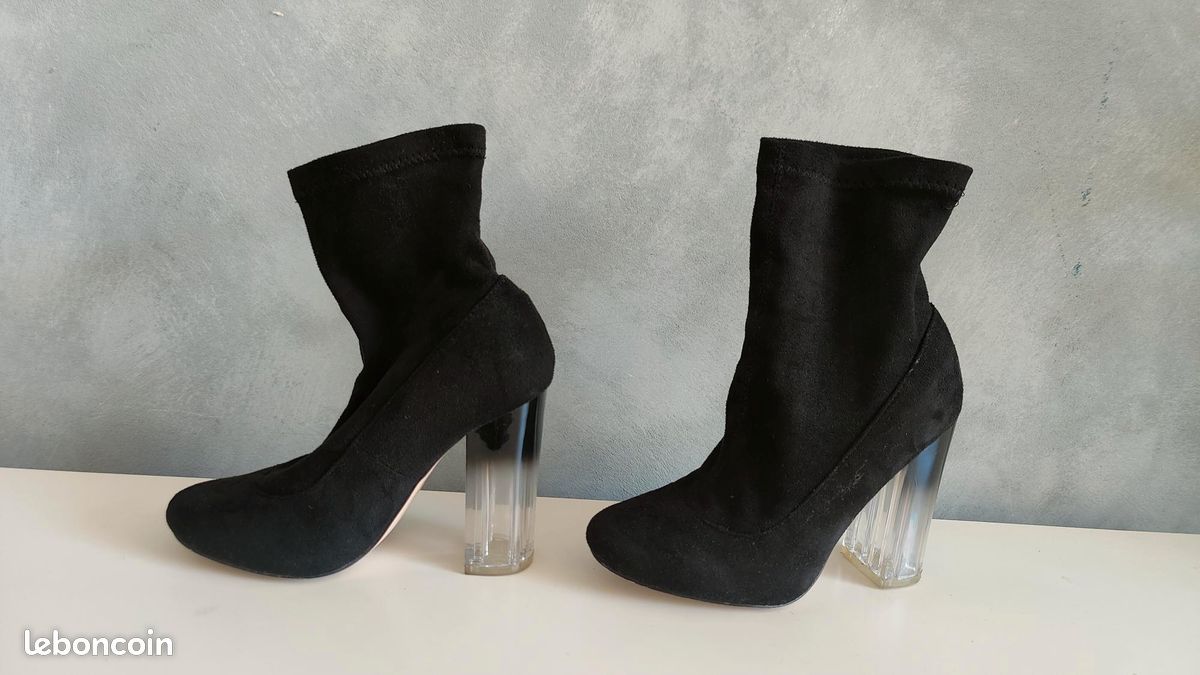 Bottines en velours à talons transparents T36 Chaussures