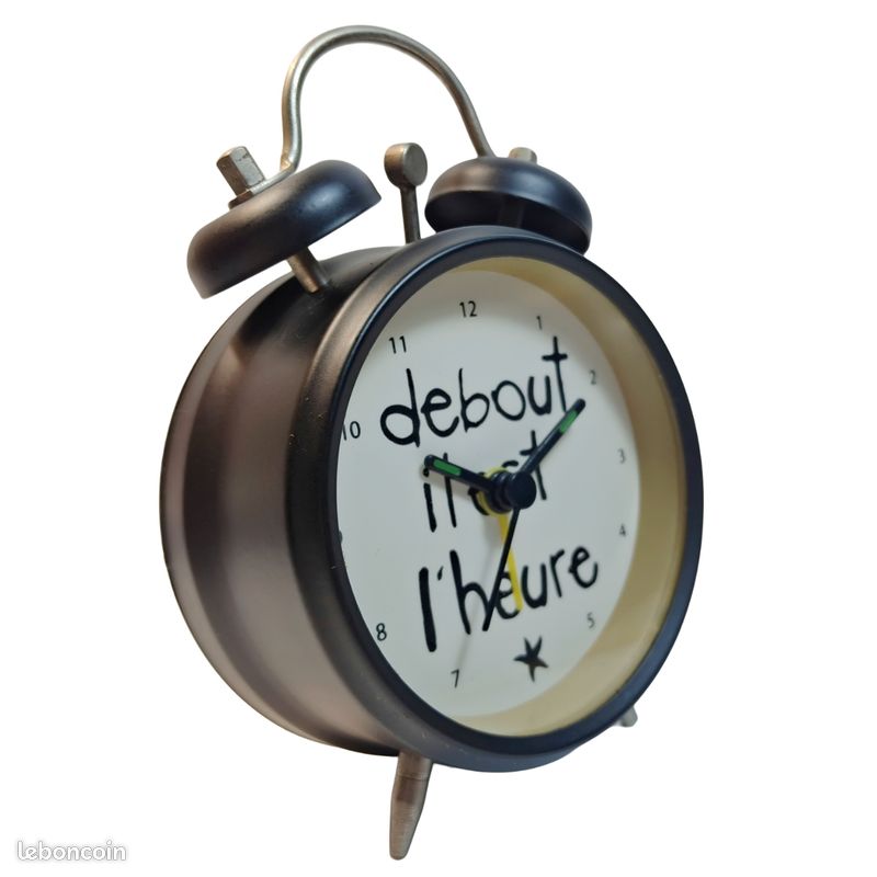Réveil Néo-Rétro "Debout il est l'heure" | Trompe-l'œil 50s Quartz | TBE (image 2)