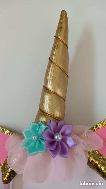 BOSSTER Serre-Tête Licorne Or Et Argent Avec Corne Brillante Et Écharpe Satin Rose – Idéal Pour Anniversaires, Déguisements Et Fêtes