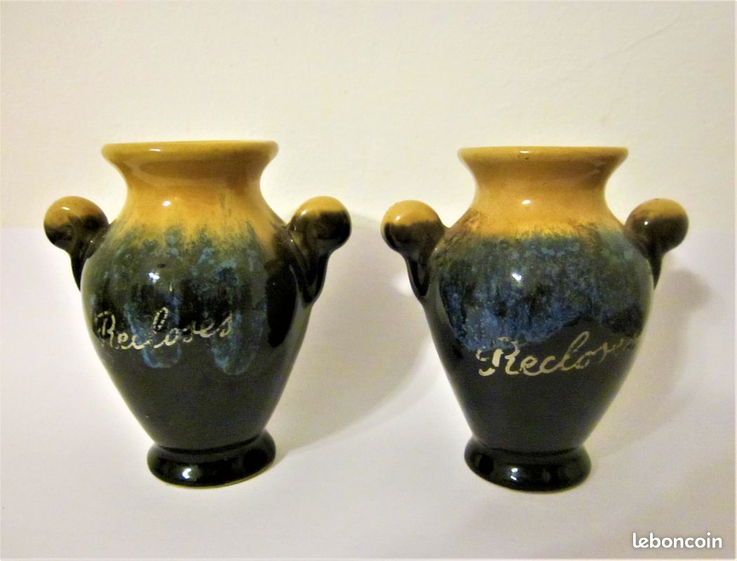 2 petits VASES en duo céramique brillante flammée H : 8,7 cm TBE Vintage (image 3)