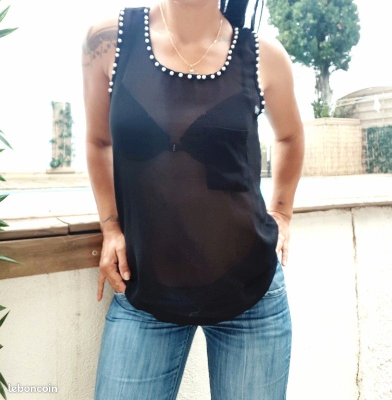 Top fluide noir et perles Cherry Koko (image 1)