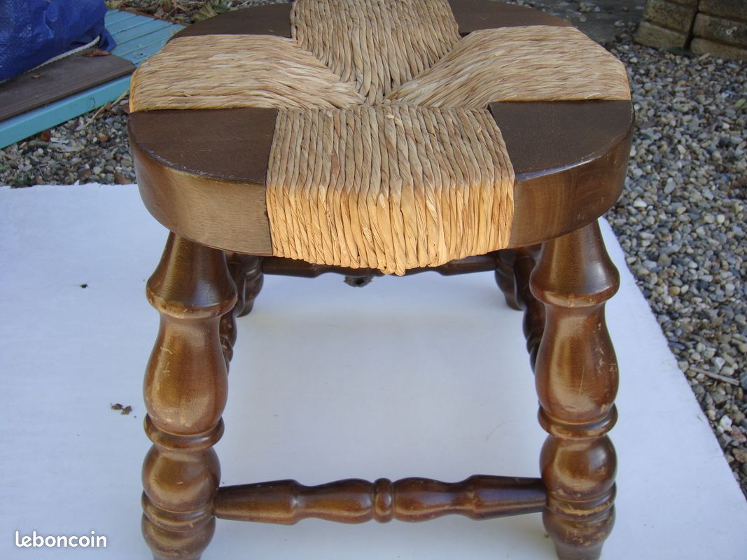 Tabouret paille+bois (image 1)