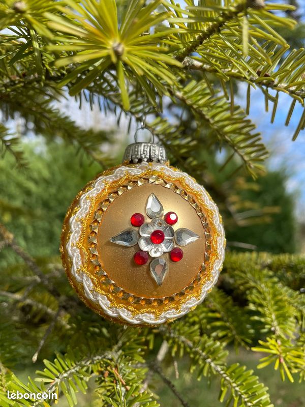 Boule de Noël rouge en verre avec motif, décorations de Noël