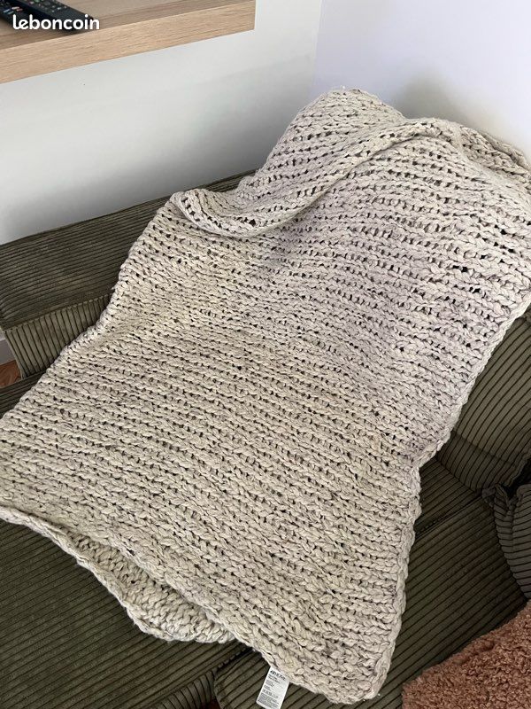 Plaide en grosse maille beige H&M (image 1)