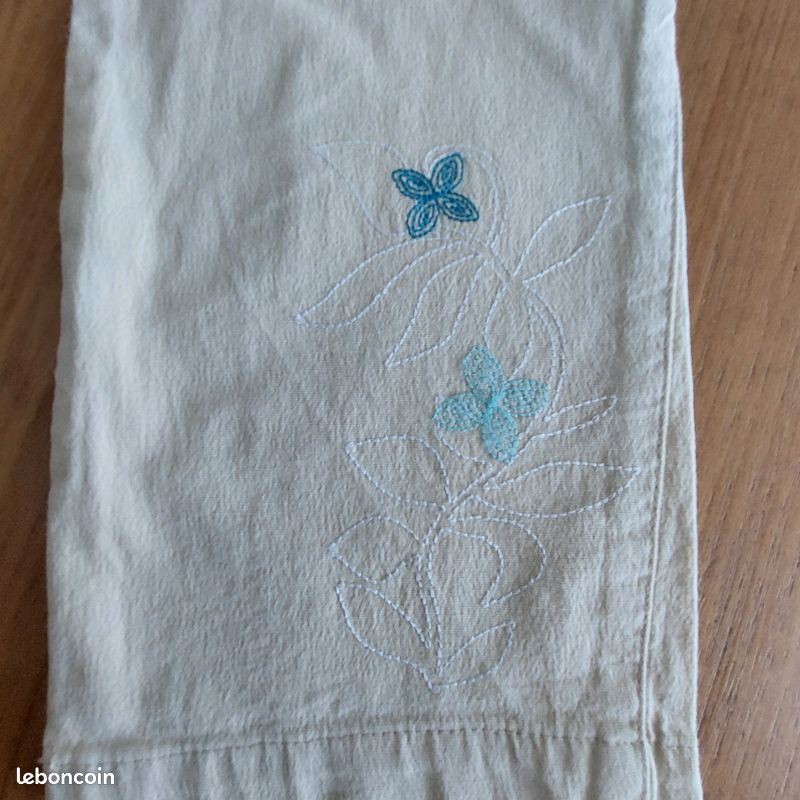 Pantalon vintage beige, borderie florale turquoise Marèse taille 6 ans - danayel (image 4)