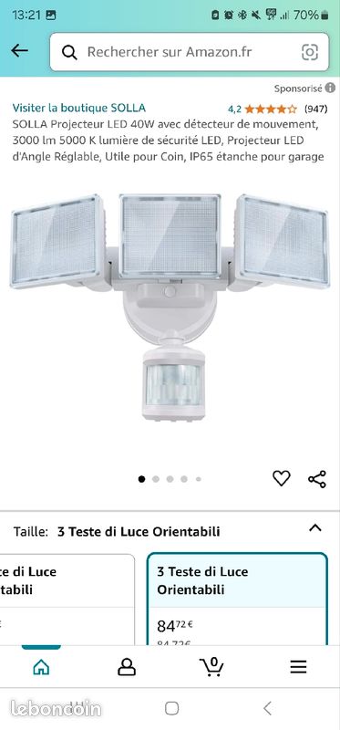 Projecteur LED Sécurité 40W SOLLA Avec Détecteur Mouvement - 3000lm IP65 Étanche Pour Extérieur