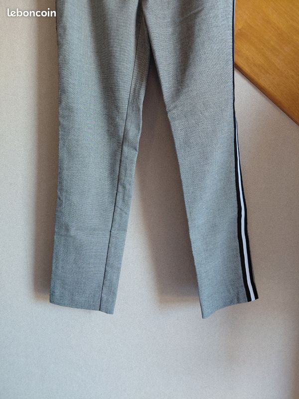 Pantalon Jennyfer Taille 34 Gris Chiné Tailleur Cigarette Slim Bandes Noires Habillé (image 7)