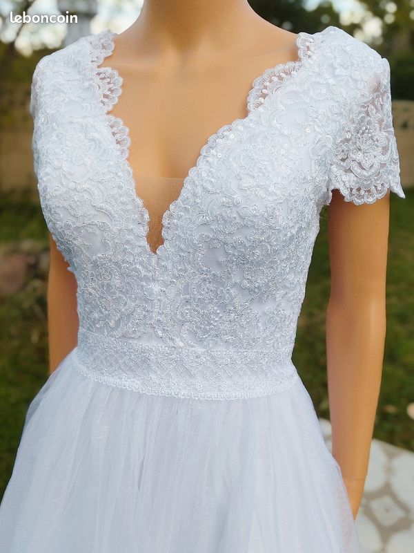 Neuve étiquetée - Robe de mariée princesse tulle dentelle serena blanc 38 (image 6)