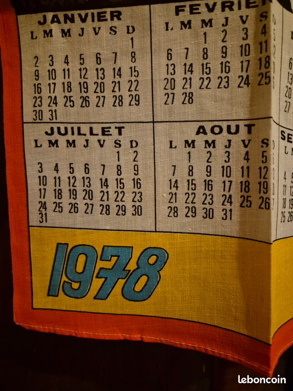 🎂Torchon Calendrier - 1978🎂 (image 3)