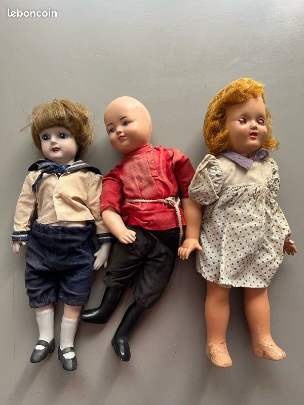 Ancienne poupée mignonette française - tête en biscuit yeux
