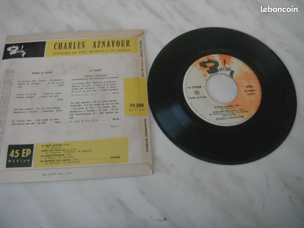 Disque 45t charles aznavour il faut savoir (image 2)