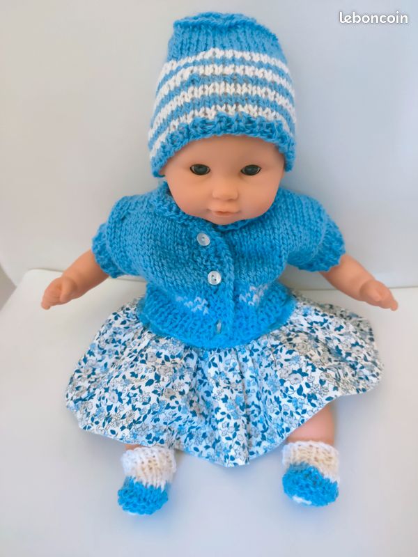 Tenue Poupée 35-45 Cm, Manteau + Robe + Chaussures + Pince Cheveux, Bleu, Velcro, Facile à Enfiler, Cadeau Idéal