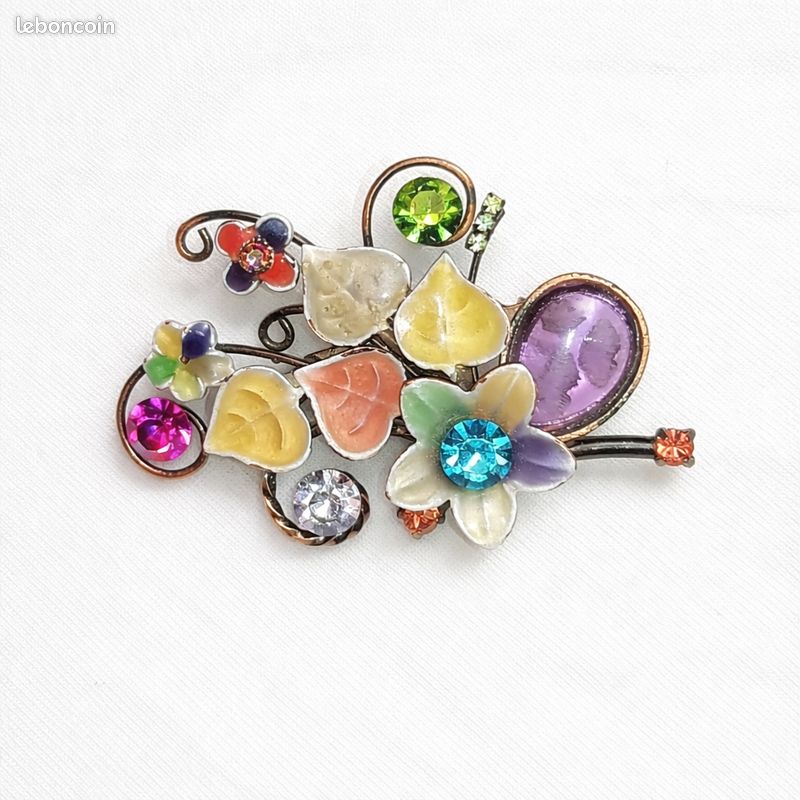 Broche Fantaisie Vintage Avec Strass - Élégante - Occasion En Bon état