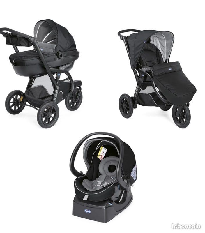 Poussette 3-en-1 Pour Bébé 0-3 Ans - Siège Bidirectionnel, Nacelle Et Capote Inclus - Châssis Alliage Magnésium - Pliable Une Main - Noir