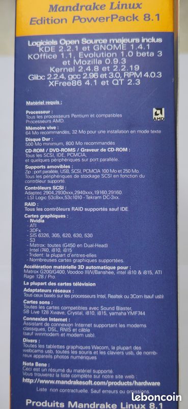 Mandrake Linux 8.0 PowerPack FR – Version D’occasion, Boîte Complète, Testée