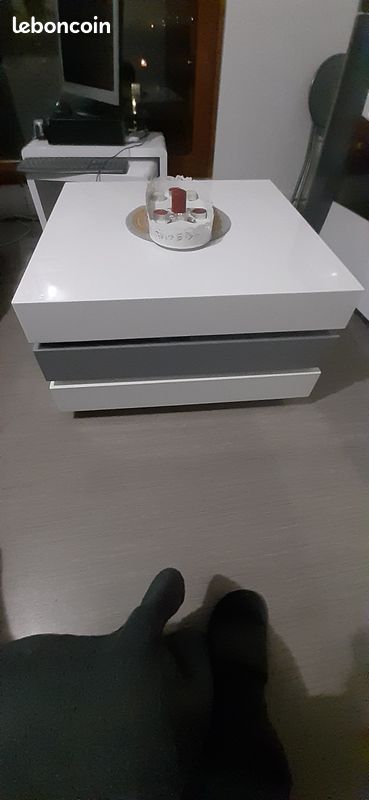 Table Basse Blanc Et Gris Laqué (image 1)