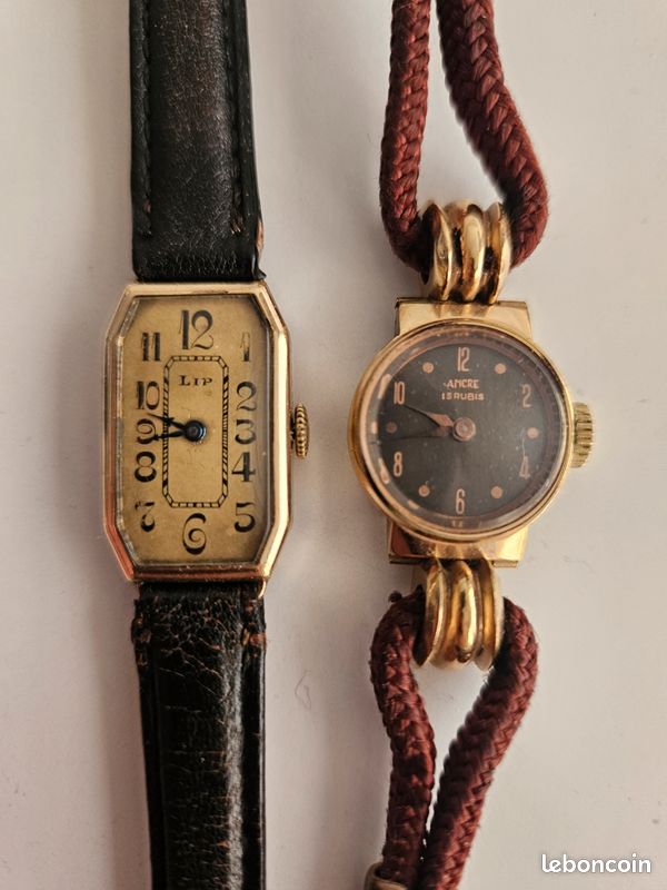 Lot De 2 Montres Vintage Mécaniques Années 30 - Boîtier Plaqué Or, Mouvement Manuel, Occasion