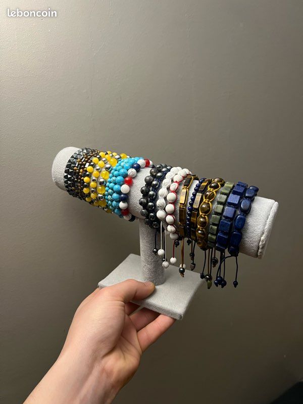 Bracelet pierres naturelles Shamballa tibétain homme femme NEUF lapis lazuli turquoise labradorite hématite œil de tigre jade Howlite (image 8)