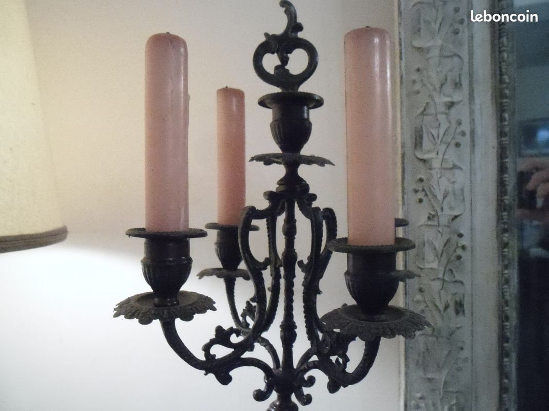 Pendule et chandeliers de cheminée ancienne signée ROUSSEAU (image 2)