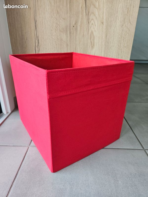 Cubes Rangement Pliables Tissu PU 27x27cm - Poignées Décoratifs Étagères Placards Rouge Maison Neige