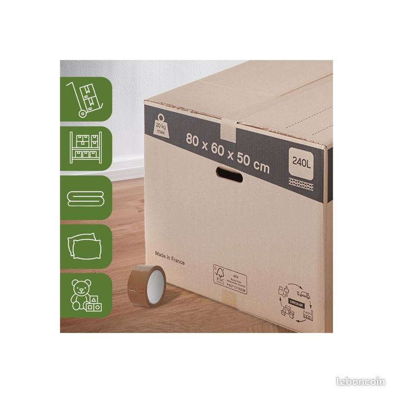 Lot de 30 Cartons déménagement XXL 240L (80 x 60 x 50 cm) et adhésifs offerts - Bricolage Lot de 30 Cartons déménagement XXL 240L (80 x 60 x 50 cm) et adhésifs offerts - Bricolage