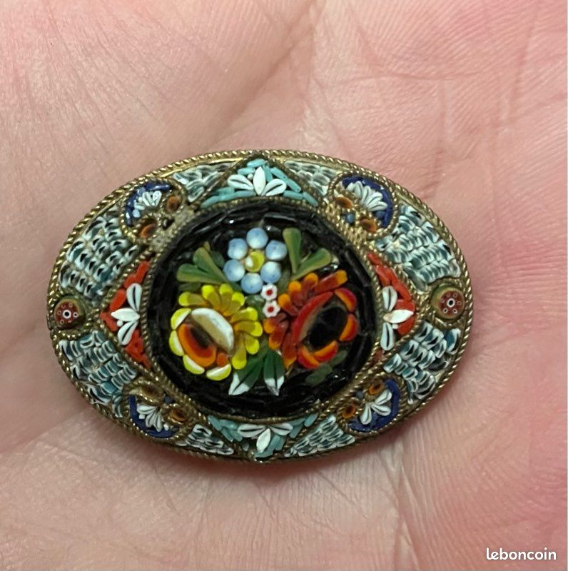 Broche Ancienne En Micro Mosaïque - Bijou Vintage Occasion