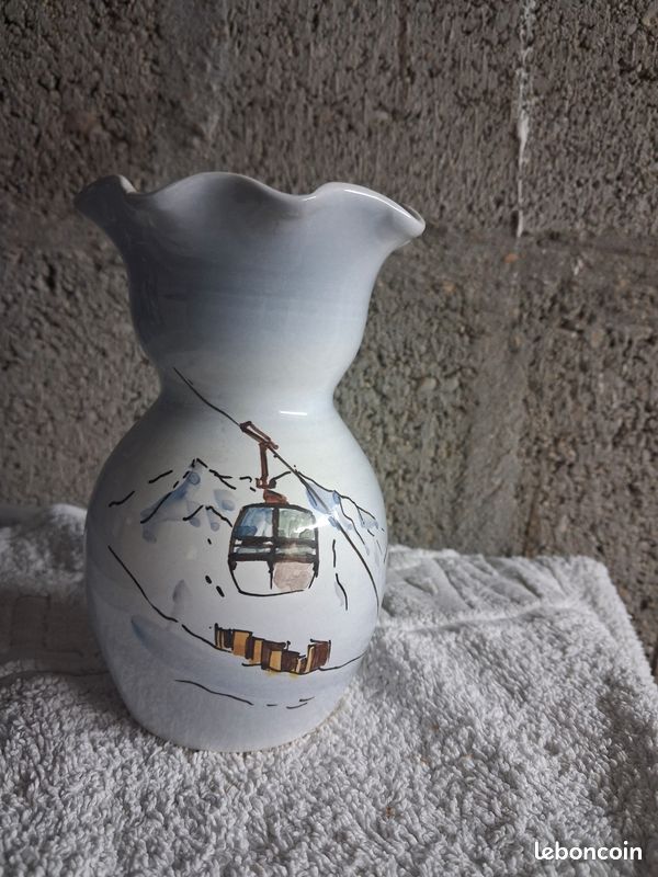 Vase vintage en céramique peint à la main – Déco Chalet / Montagne – Très bon état (image 1)