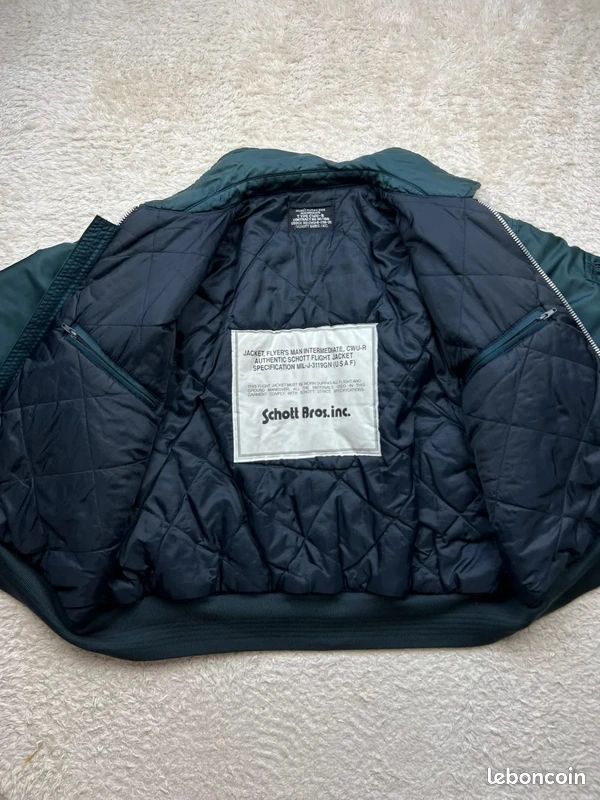 Bomber Schott Bleu Roi Vintage Années 90 - Taille XL - Léger Usure Aux Poignets, Très Bon état Général