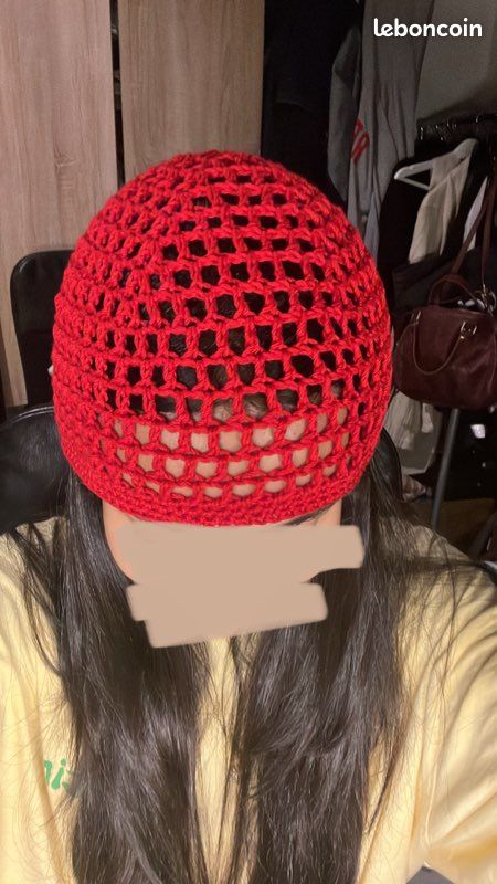 Red mesh cap coton handmade (image 2)