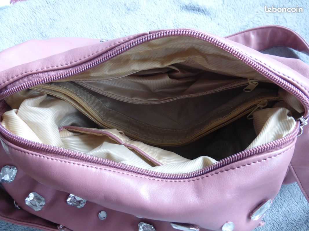 Grand Sac à main bandoulière synthétique vieux rose avec 40x20 (image 3)