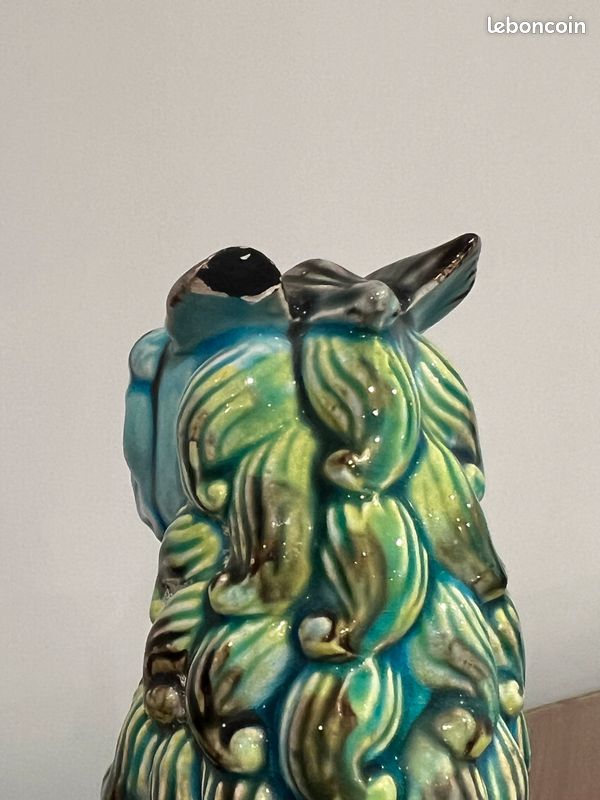 2 figurines de chien FOO japonaises années 50 en céramique bleue et verte (image 9)