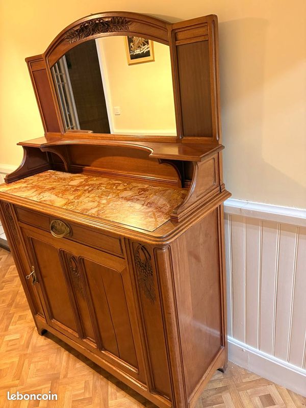 Buffet desserte Art Nouveau — bois sculpté, marbre, miroir — vers 1900 (image 10)