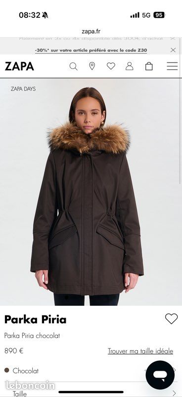 Parka Zapa Couleur Chocolat - Taille 38, Occasion Très Bon état, Parfait Pour L'automne