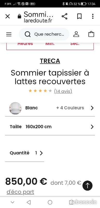 Sommier 160x200cm tapissier TRECA de 2018 VALEUR NEUF 850e (image 3)