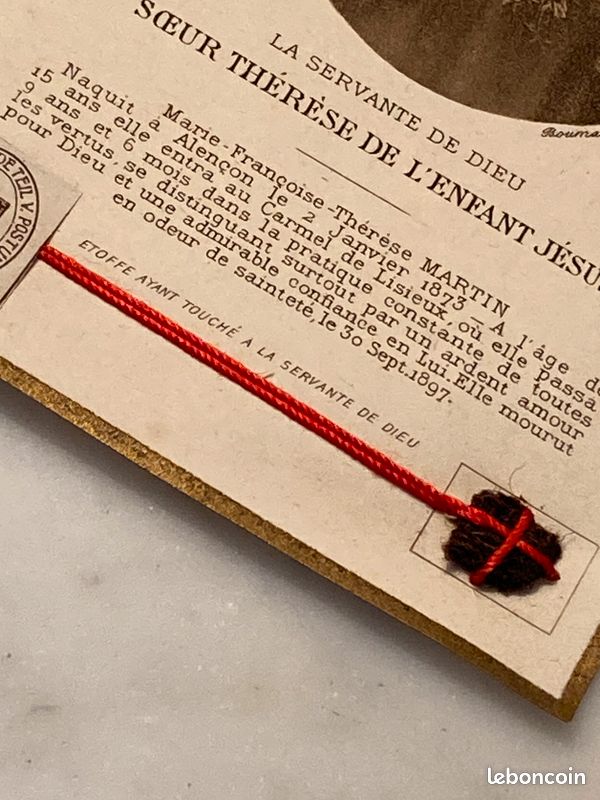 RELIQUE ÉTOFFE SOEUR Thérèse de l'Enfant Jésus et Ste Face 1907 image
