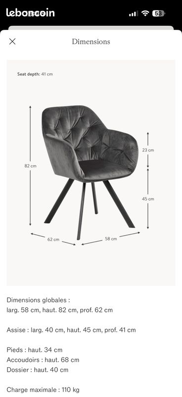 2 Chaises pivotante en velours (image 2)