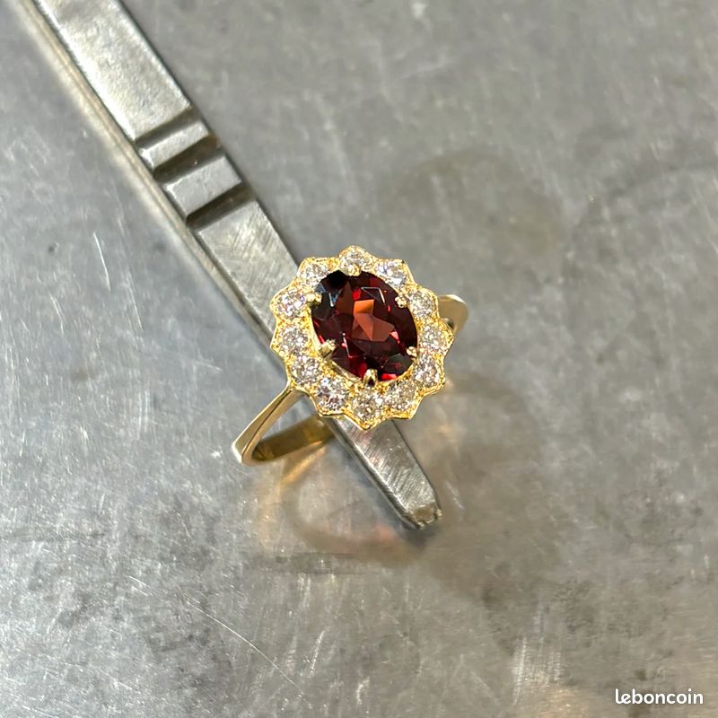 Bague Vintage Or Rose 18k Avec Grenats Almandins Taille 54 - Style Marguerite Décoré