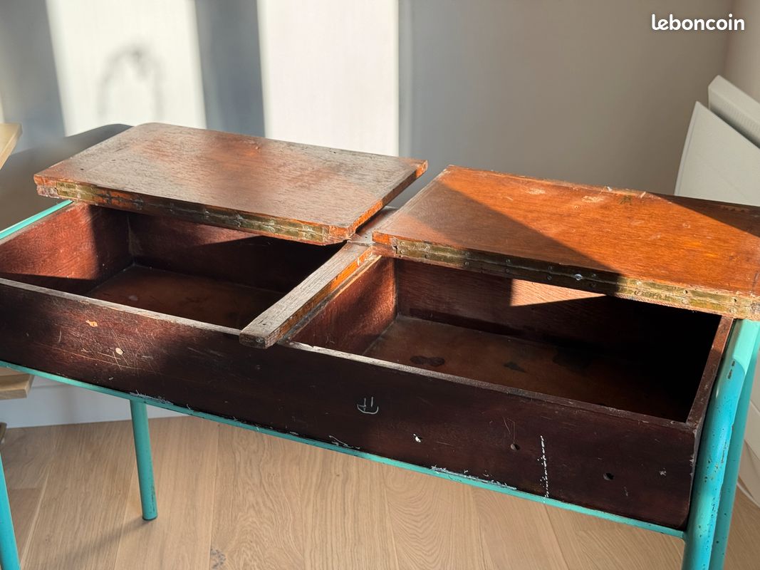 Bureau d’école double / pupitre Sambron– vintage industriel (image 3)