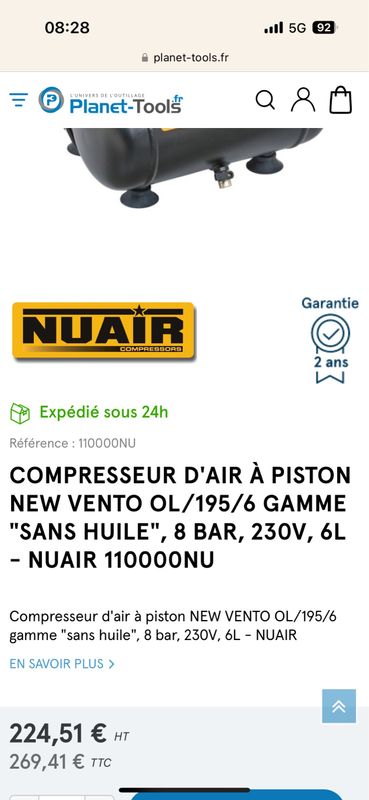 Compresseur d'air à piston NEW VENTO OL/195/6 gamme sans huile