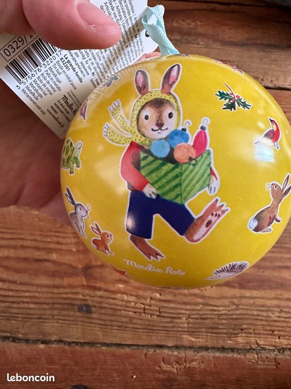 Grande boule de Noël jaune Moulin Roty La grande famille lapin lièvre animaux 10cm (image 2)
