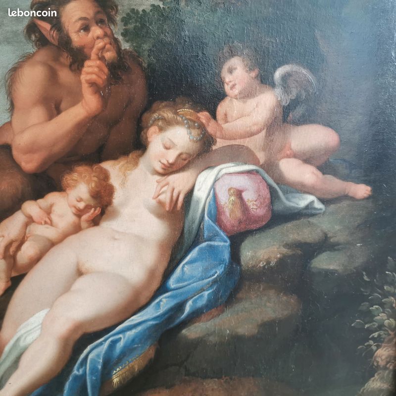Tableau Huile sur panneau Vénus nue endormie époque XVIIIe avec angelots (image 4)