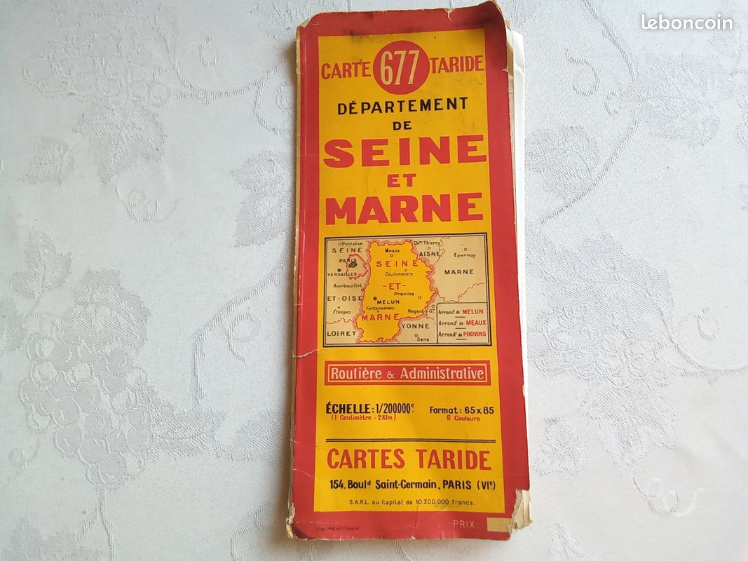 Ancienne carte routière Taride collections mécanique automobile station service Seine et Marne édition 1955 (image 1)