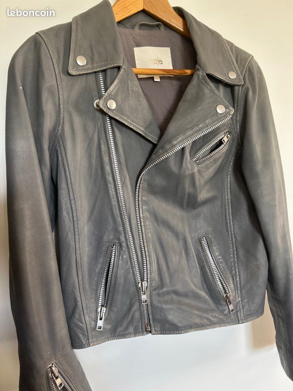 Perfecto cuir gris femme Maje T 40 Vêtements