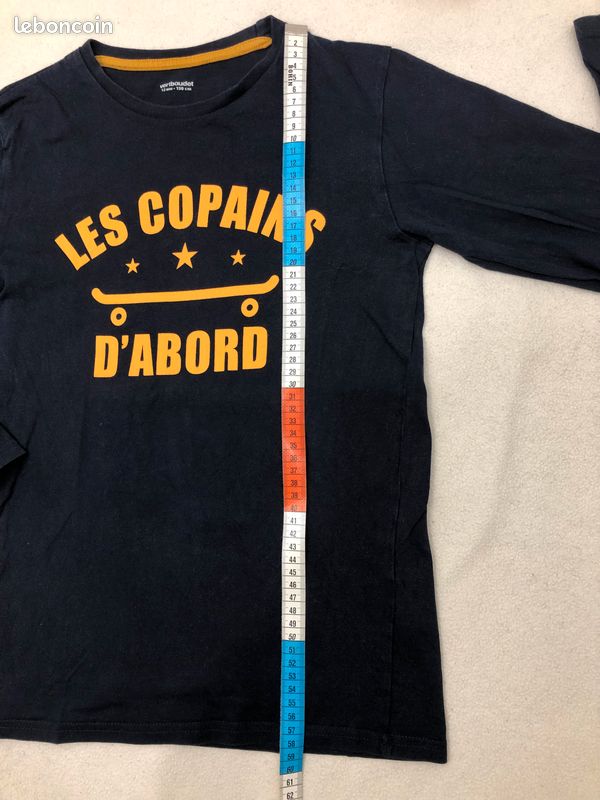 Teeshirt t-shirt tee-shirt manches longues coton bleu marine skate enfant garçon 11 12 ans (image 8)