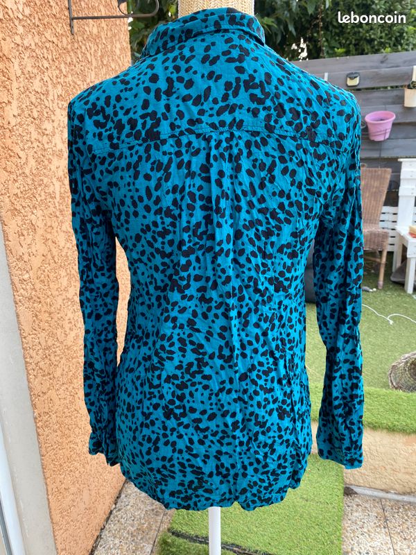 Haut tunique femme bleu canard imprimé léopard manches longues taille 40 (image 6)