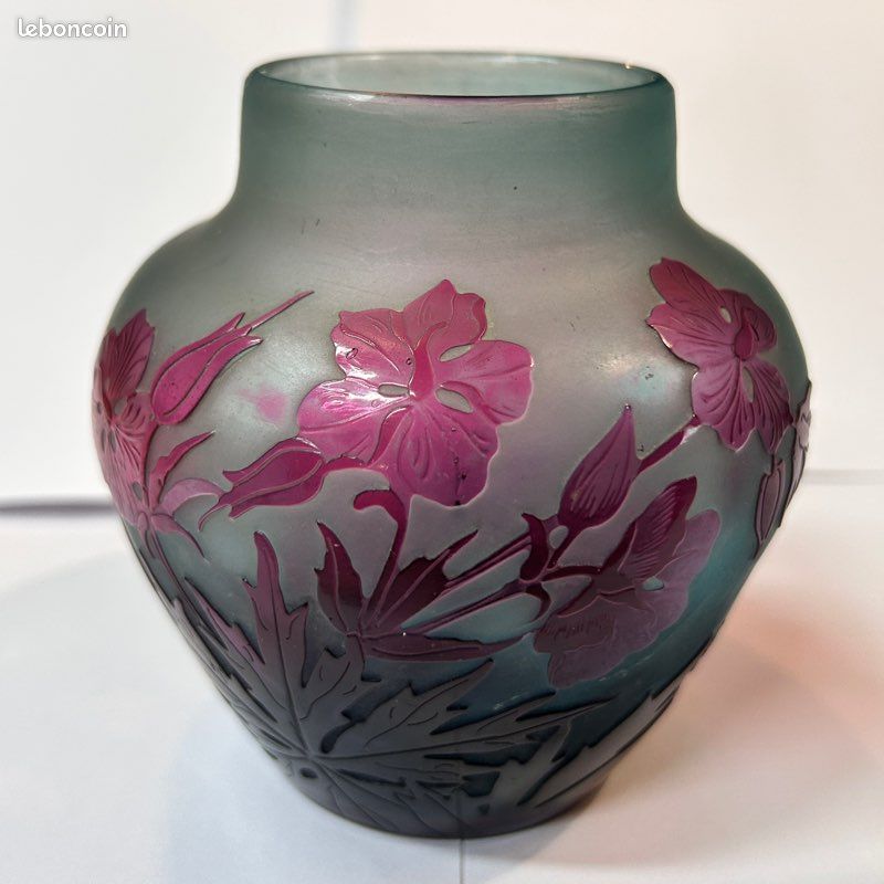 Soliflore Ancien Rose Moucheté - Verrerie Soufflée Bouche - Art De Soisy Sur Ecole