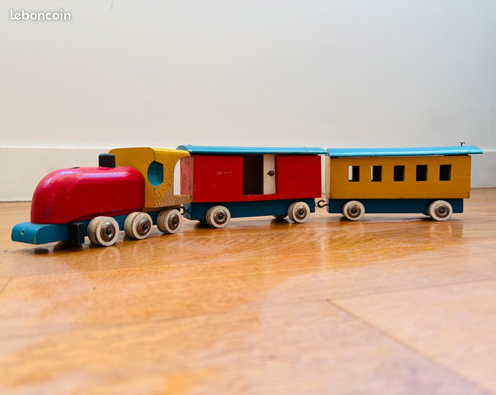 Train,locomotive et 2 wagons bois vintage 1960 (image 5)
